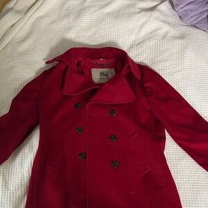 Burberry Red Pea Coat Women’s